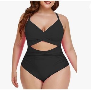 One Piece Swimsuit Tummy Control Cutout High Waisted Bathing Suit Wrap Tie SZ XL